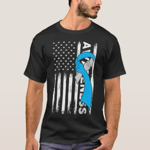 タイプ1糖尿病戦士アメリカ国旗の青とグレーリボン Tシャツ