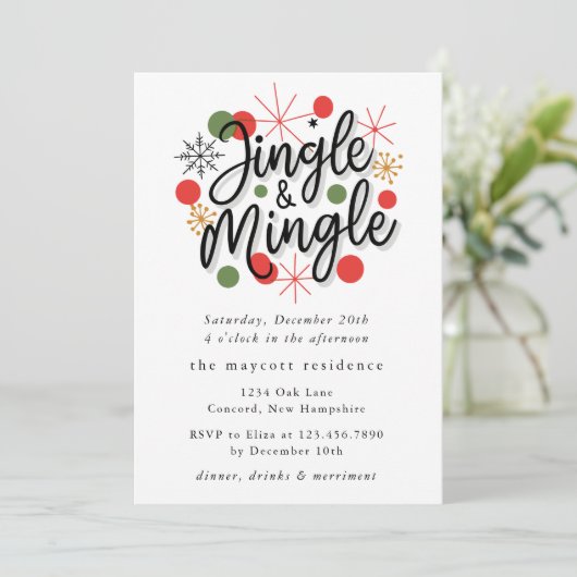 タイポグラフィおもしろいジングルとミングルクリスマスパーティー 招待状 (スタンド正面)