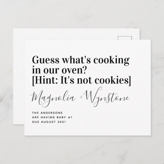 タイポグラフィおもしろい妊娠の発表 案内ポストカード (正面/裏面)