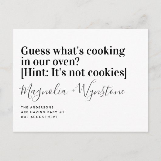 タイポグラフィおもしろい妊娠の発表 案内ポストカード (正面)