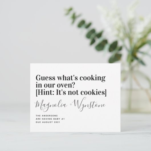 タイポグラフィおもしろい妊娠の発表 案内ポストカード (スタンド正面)