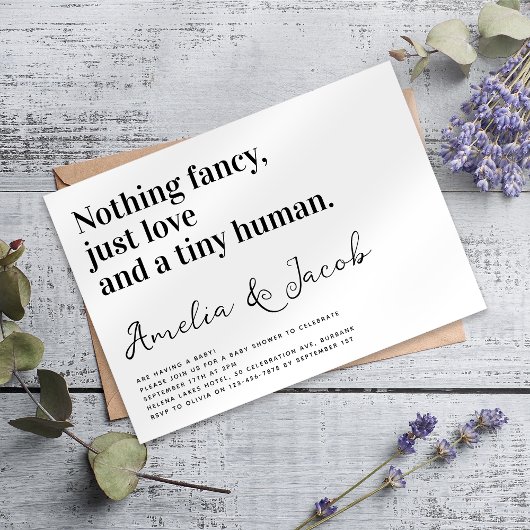 タイポグラフィおもしろい小さな人夫婦の赤ちゃんシャワー 招待状