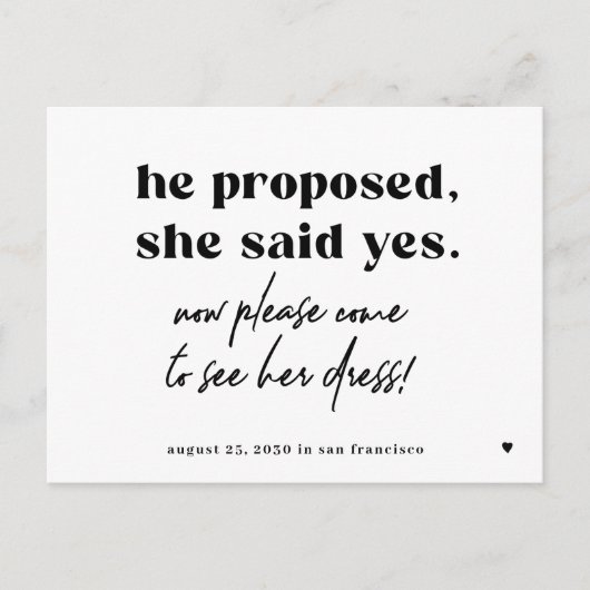 タイポグラフィおもしろい引用文結婚式の日付を保存 案内ポストカード (正面)