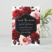 タイポグラフィお洒落クリムンレッド結婚ズ セーブザデート (スタンド正面)