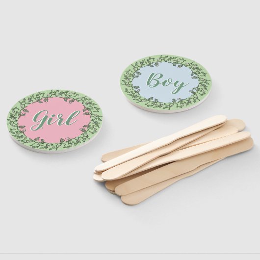 タイポグラフィお洒落ピンクブルーグリーン性別リビール ハンドファン (組立なし)