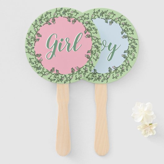 タイポグラフィお洒落ピンクブルーグリーン性別リビール ハンドファン (正面&裏面)