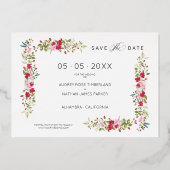 タイポグラフィお洒落赤とピンクの色合いの花 箔招待状 (裏面)