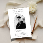 タイポグラフィお祝いのライフアーチ写真葬儀 招待状