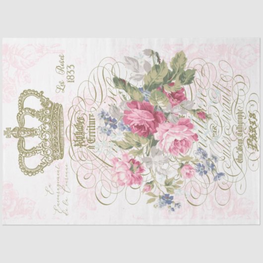 タイポグラフィとフランスのバラクラウン金ゴールドデコページ 薄葉紙 (正面)