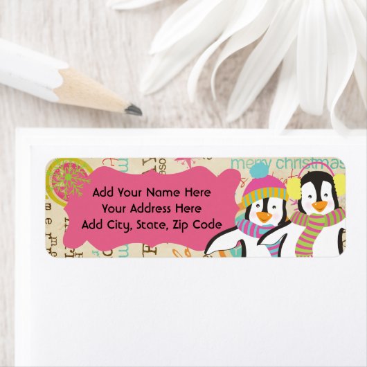 タイポグラフィとペンギンのお洒落住所 シール (インサイチュ)