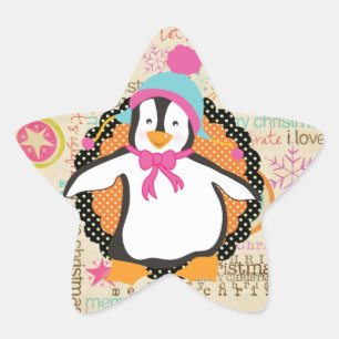 タイポグラフィとペンギンWhimsyスターステッカー 星シール