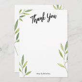 タイポグラフィと緑の水色の葉 サンキューカード (正面/裏面)