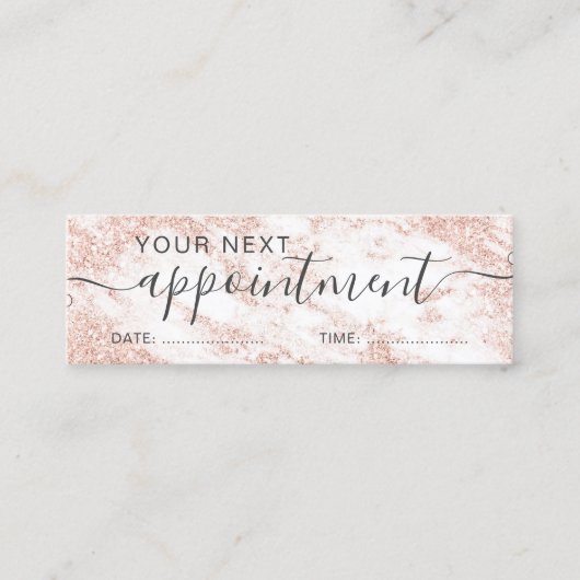 タイポグラフィのばら色の金ゴールドのグリッターの大理石のアポイントメント スキニー名刺 (正面)