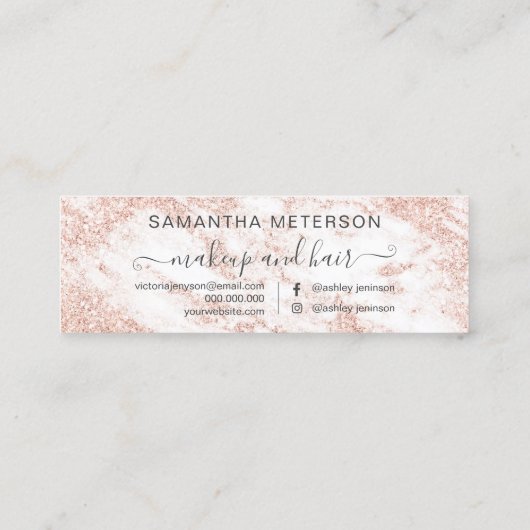 タイポグラフィのばら色の金ゴールドのグリッターの大理石のアポイントメント スキニー名刺 (裏面)