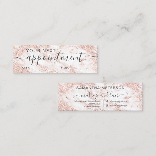 タイポグラフィのばら色の金ゴールドのグリッターの大理石のアポイントメント スキニー名刺 (正面/裏面)