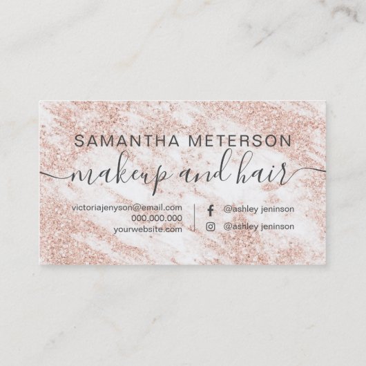 タイポグラフィのばら色の金ゴールドのグリッターの白の大理石 ロイヤリティカード (裏面)