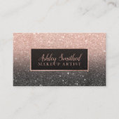 タイポグラフィのばら色の金ゴールドのグリッターの黒のグラデーションな化粧 名刺 (正面)
