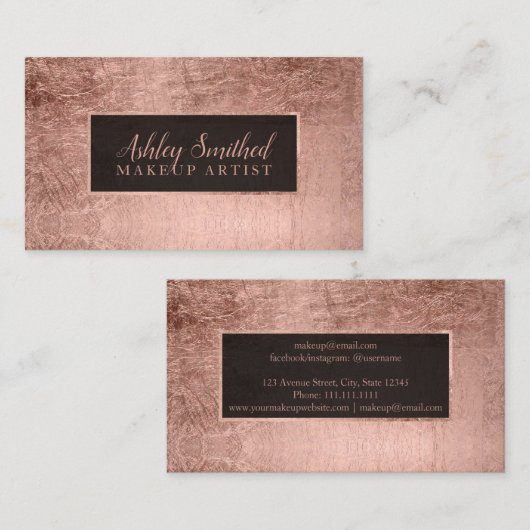 タイポグラフィのシンプルなのどのばら色の金ゴールドホイルの化粧 名刺 (正面/裏面)