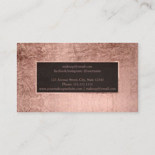 タイポグラフィのシンプルなのどのばら色の金ゴールドホイルの化粧 名刺 (裏面)