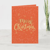 タイポグラフィのメリークリスマスのオレンジおよび金ゴールド シーズンカード (正面)