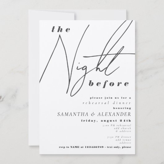タイポグラフィのリハ結婚ーサルディナー前の夜 招待状 (正面)