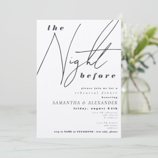 タイポグラフィのリハ結婚ーサルディナー前の夜 招待状 (スタンド正面)