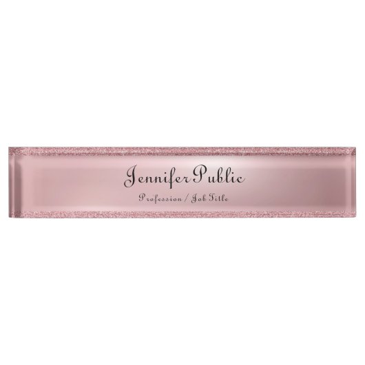タイポグラフィの原稿のばら色の金ゴールドのグリッターのテンプレート デスクネームプレート (正面)