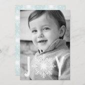 タイポグラフィの喜びの雪片のクリスマスの写真カード シーズンカード (正面/裏面)