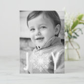 タイポグラフィの喜びの雪片のクリスマスの写真カード シーズンカード (スタンド正面)