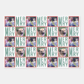 タイポグラフィの正方形の写真赤緑と白 ラッピングペーパーシート (正面)