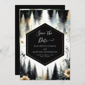 タイポグラフィの水彩魅惑の森結婚の セーブザデート (正面/裏面)