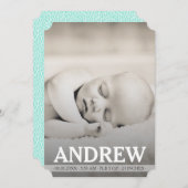 タイポグラフィの男の赤ちゃんの誕生の発表の写真カード 案内状 (正面/裏面)