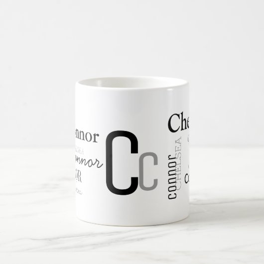 タイポグラフィの署名のデザインを個人化して下さい コーヒーマグカップ (中央)
