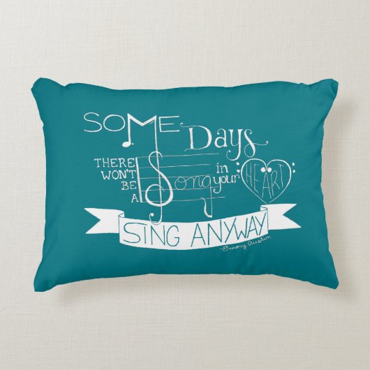 タイポグラフィの装飾用クッション-ティール(緑がかった色) --を"とにかく"歌って下さい アクセントクッション (正面)
