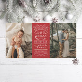 タイポグラフィの赤い喜びと平和このクリスマスフォト シーズンカード