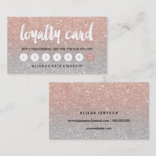タイポグラフィの赤面のばら色の金ゴールドの銀のロイヤリティカード ロイヤリティカード (正面/裏面)