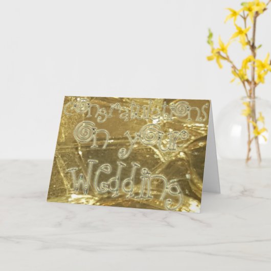 タイポグラフィの金ゴールドのグリッターを結婚するお祝い カード (黄色い花)