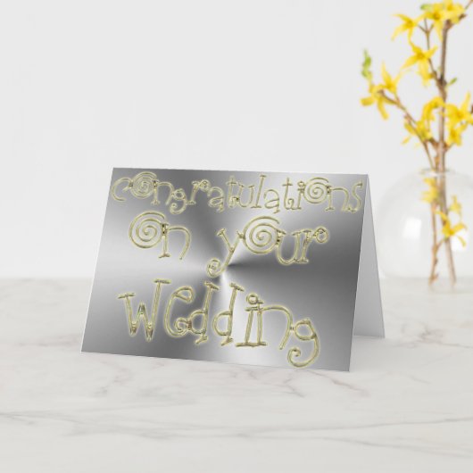 タイポグラフィの金ゴールドの銀を結婚するお祝い カード (黄色い花)