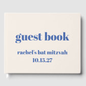 タイポグラフィはっきりしたアイボリーブルーカスタムバルミツワーかわいい ゲストブック (正面)