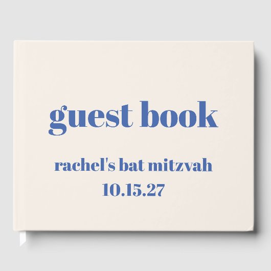タイポグラフィはっきりしたアイボリーブルーカスタムバルミツワーかわいい ゲストブック (正面)