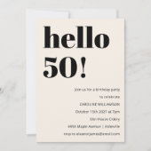 タイポグラフィはっきりしたアイボリーモダン50th誕生日パーティー 招待状 (正面)