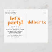 タイポグラフィはっきりしたオレンジ写真卒業パーティー インビテーションポストカード (裏面)