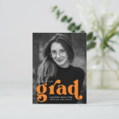 タイポグラフィはっきりしたオレンジ写真卒業パーティー インビテーションポストカード (スタンド正面)