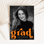 タイポグラフィはっきりしたオレンジ写真卒業 案内状