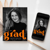 タイポグラフィはっきりしたオレンジ写真卒業 案内状