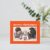 タイポグラフィはっきりしたオレンジ・メリークリスマスフォト シーズンポストカード (スタンド正面)