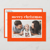 タイポグラフィはっきりしたオレンジ・メリークリスマスフォト シーズンポストカード (正面/裏面)