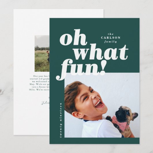 タイポグラフィはっきりしたカローブロックフォトクリスマスカード 招待状 (正面/裏面)