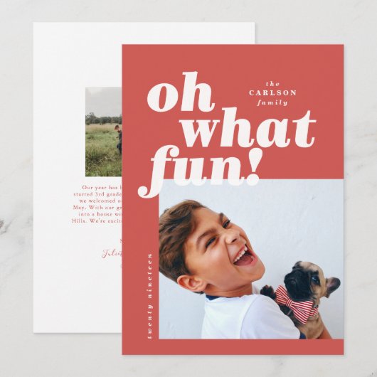 タイポグラフィはっきりしたカローブロックフォトクリスマスカード 招待状 (正面/裏面)