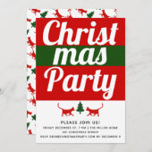 タイポグラフィはっきりしたキャット、ツリーのクリスマスホリデーパーティー 招待状 (正面/裏面)
